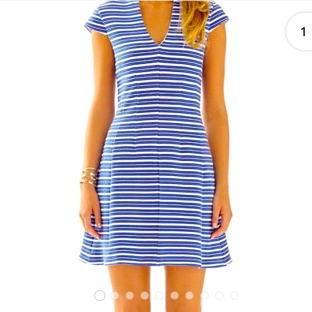 Lilly Pulitzer Blue White Striped Cap Sleeve Mini A Line Dress